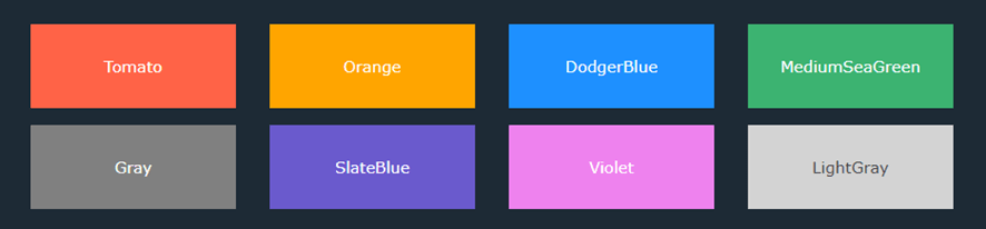 Exemplo de nome de cores no CSS