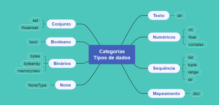 Mapa mental sobre o tipo de dados